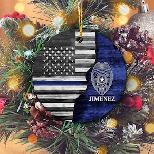 Personalized Police Ornaments, Thin Blue Line Ornaments, Custom Name Ornament, Police Officer Ornament, Christmas Ornament, Gift For Police