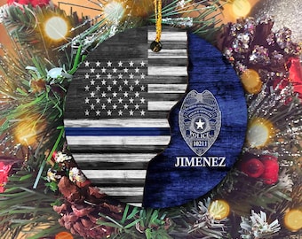 Personalized Police Ornaments, Thin Blue Line Ornaments, Custom Name Ornament, Police Officer Ornament, Christmas Ornament, Gift For Police