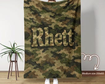Personalized Camo Blanket, Custom Name Military Throw, Camouflage Blanket, Army Style Gift for Men, Hunting Blanket, Military Family Gift