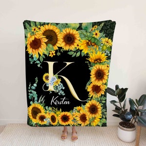 Personalized Name Blanket, Custom Blanket With Name, Sunflower Blanket, Sunflower Baby Blanket, Birthday Gifts Blanket, Custom Kids Blankets image 2