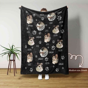 Custom Cat Face Blanket, Custom Pet Face Blanket, Gift For Cat Mom, Cat Pictures Blanket, Pet Photo Blanket, Cat Memorial Blanket