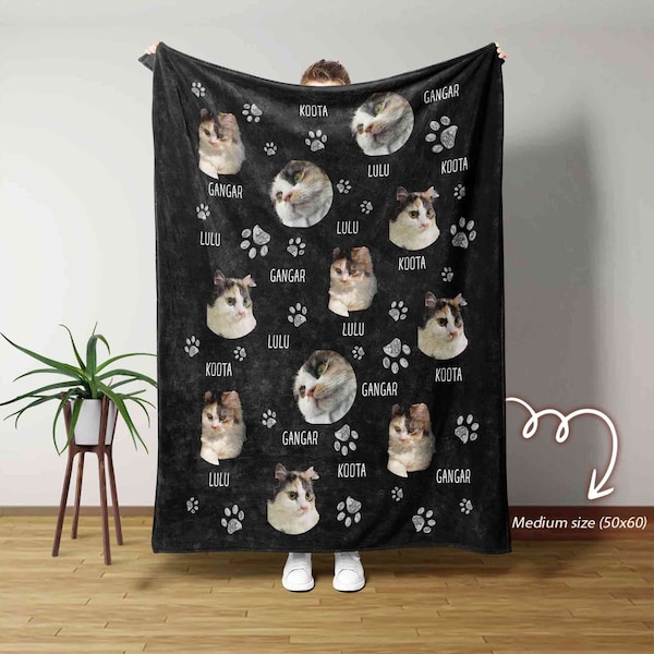 Custom Cat Face Blanket, Custom Pet Face Blanket, Gift For Cat Mom, Cat Pictures Blanket, Pet Photo Blanket, Cat Memorial Blanket