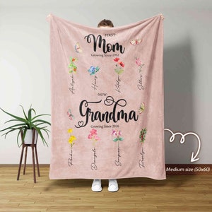 Custom Birth Month Flower First Mom Now Grandma Garden, Birth Month Flower Blanket, Grandma's Garden Blanket, Mothers Day Gift, Grandma Gift