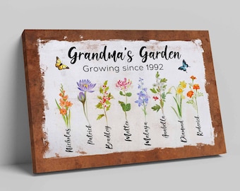 Personalized Gift for Grandma, Family Birth Flower Canvas, Birth Month Flower Poster, Custom Grandma Garden Birth Month Flower Canvas
