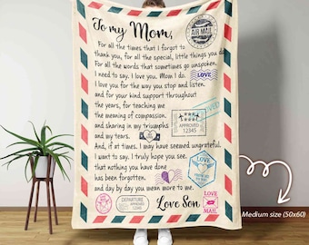 Manta para mi mamá, manta para mamá, manta con carta de hijo a mamá, manta con nombre personalizado, el mejor regalo para mamá, regalo de cumpleaños para ella