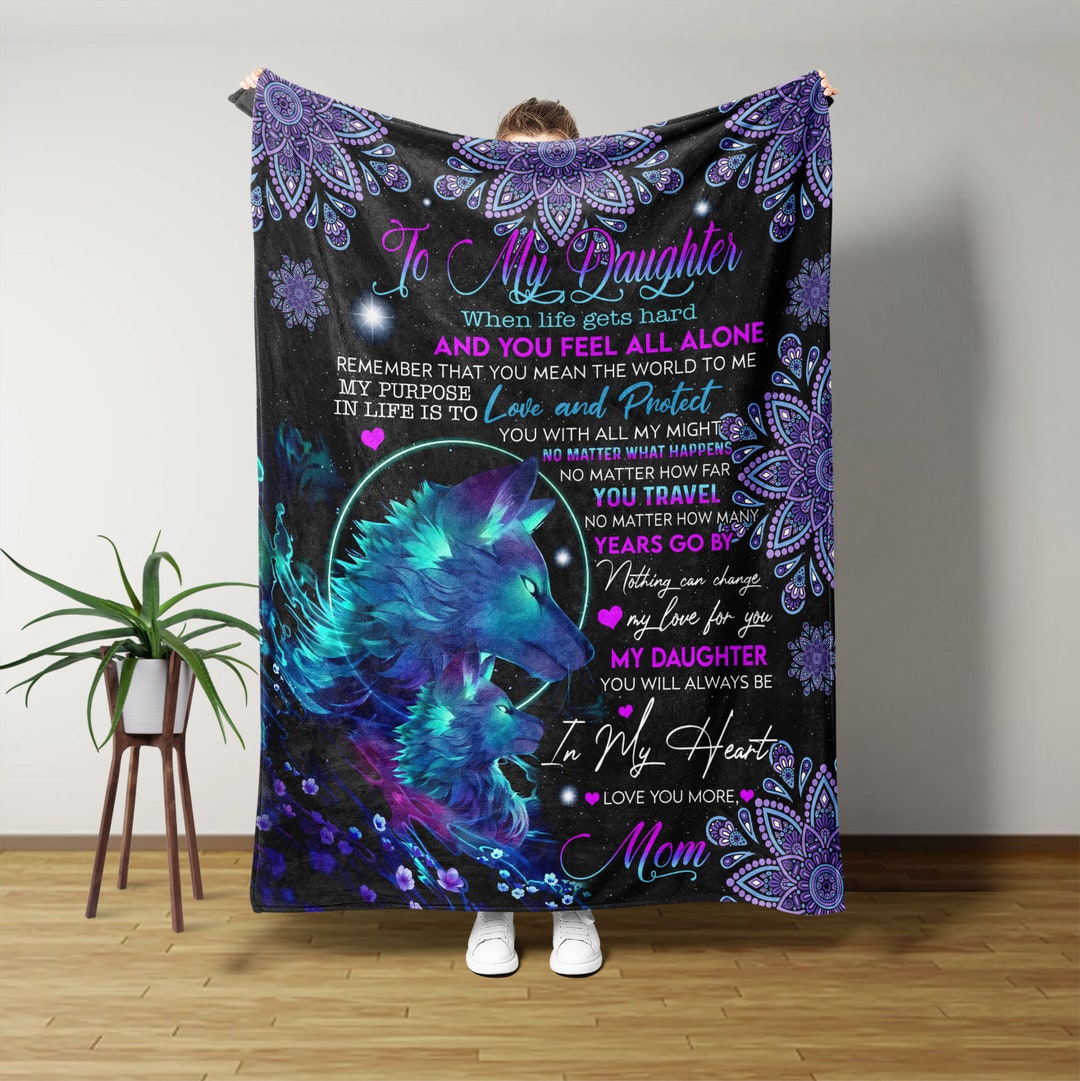 To My Daughter Blanket, Personalized Name Blanket, Light Wolves Blanket