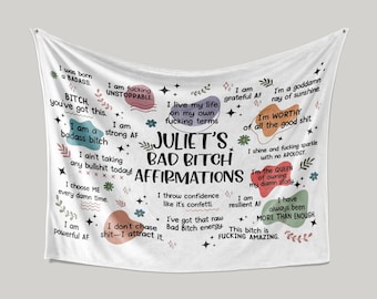 Personalized Bad Bitch Affirmations Blanket, Custom Name Motivational Throw, Self Love Blanket for Women, Empowerment Gift for Her