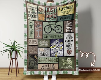 Personalized Cycling Lover Blanket with Name, Custom Bike Rider Throw Blanket for Cyclists, Mountain Bikers & Outdoor Enthusiasts