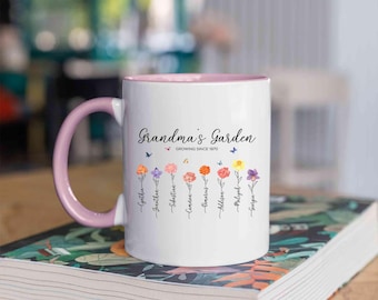 Personalized Birth Flower Mug, Garden Mug for Grandma, Birth Month Flower Mug, Custom Grandma's Garden Coffee Cup with Name, Gift for Nana