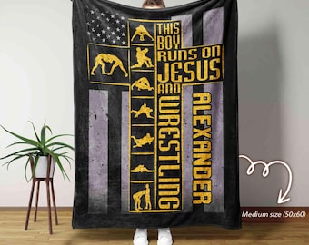 Personalized Wrestling Blanket, This Boy Runs On Jesus And Wrestling Blanket, Wrestler Blanket, Wrestling Blanket, Wrestling Coach Gift