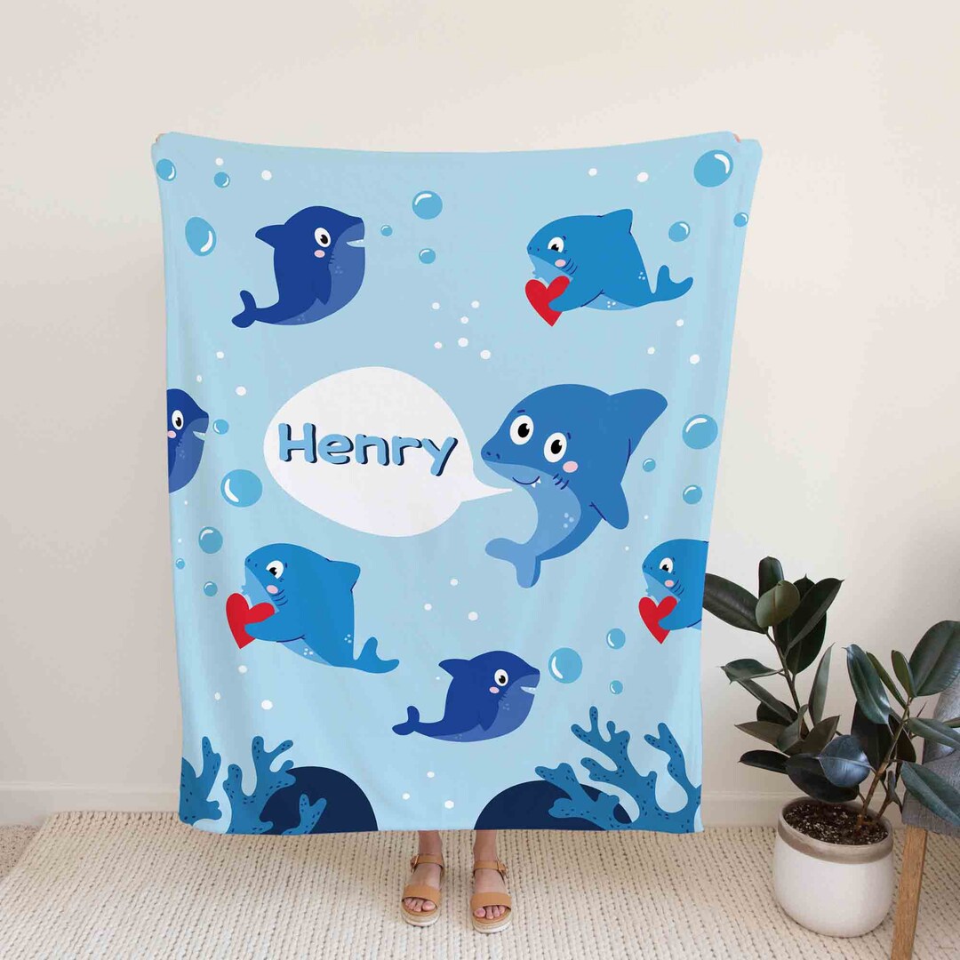 Baby Shark Blanket Custom Baby Blanket Custom Name Blanket Etsy