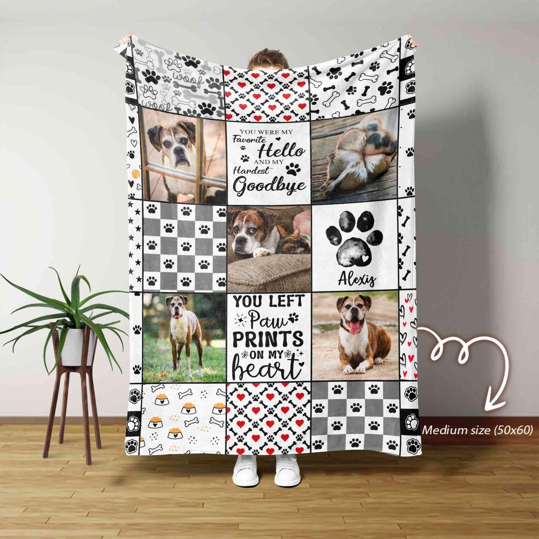 Personalized Dog Memorial Blanket Custom Pet Photo Blanket Paw Print ...