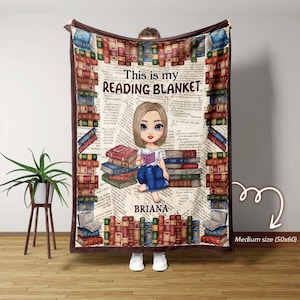 Custom Girl Reading Blanket, Cozy Reading Blanket, Gift for Readers, Book Lover Blanket, Books Reading Blanket, Reading Blanket For Girls
