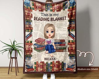 Custom Girl Reading Blanket, Cozy Reading Blanket, Gift for Readers, Book Lover Blanket, Books Reading Blanket, Reading Blanket For Girls