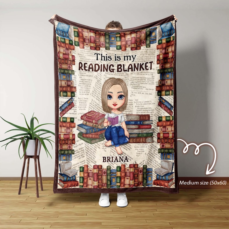 Custom Girl Reading Blanket, Cozy Reading Blanket, Gift for Readers, Book Lover Blanket, Books Reading Blanket, Reading Blanket For Girls