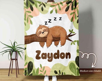 Personalized Sloth Baby Blanket, Sloth Blanket, Sloth Nursery Blanket, Animal Blanket, Kids Custom Name Blanket, Sloth Lover Gift