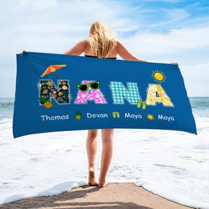 Custom NaNa Beach Towels, Personalized Beach Towel, Personalized Gift For Mother Day, Mother Day Gift, Outside Birthday Vacation Gift