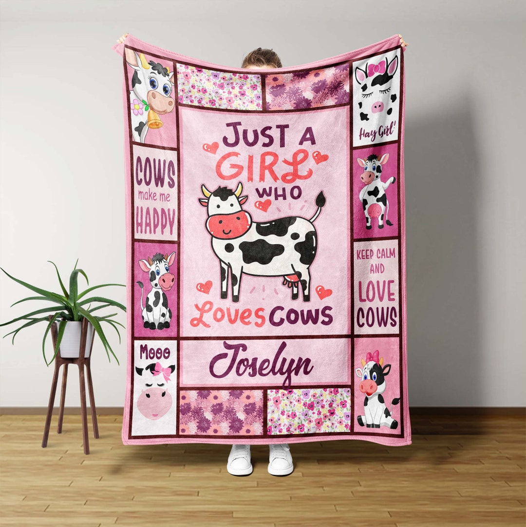 Custom Name Blanket, Just A Girl Who Love Cows Blanket, Blanket for