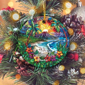 Personalized Hawaii Vacation Ornament, Hawaii Christmas Ornament, Hawaii Travel Souvenir Ornament, Travel Ornament, Tropical Holiday Gift