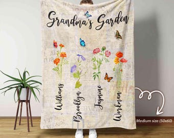 Personalized Grandma's Garden Blanket, Birth Month Flower Blanket, Custom Birth Month Flower Blanket, Mother's Day Gift, Gift for Grandma