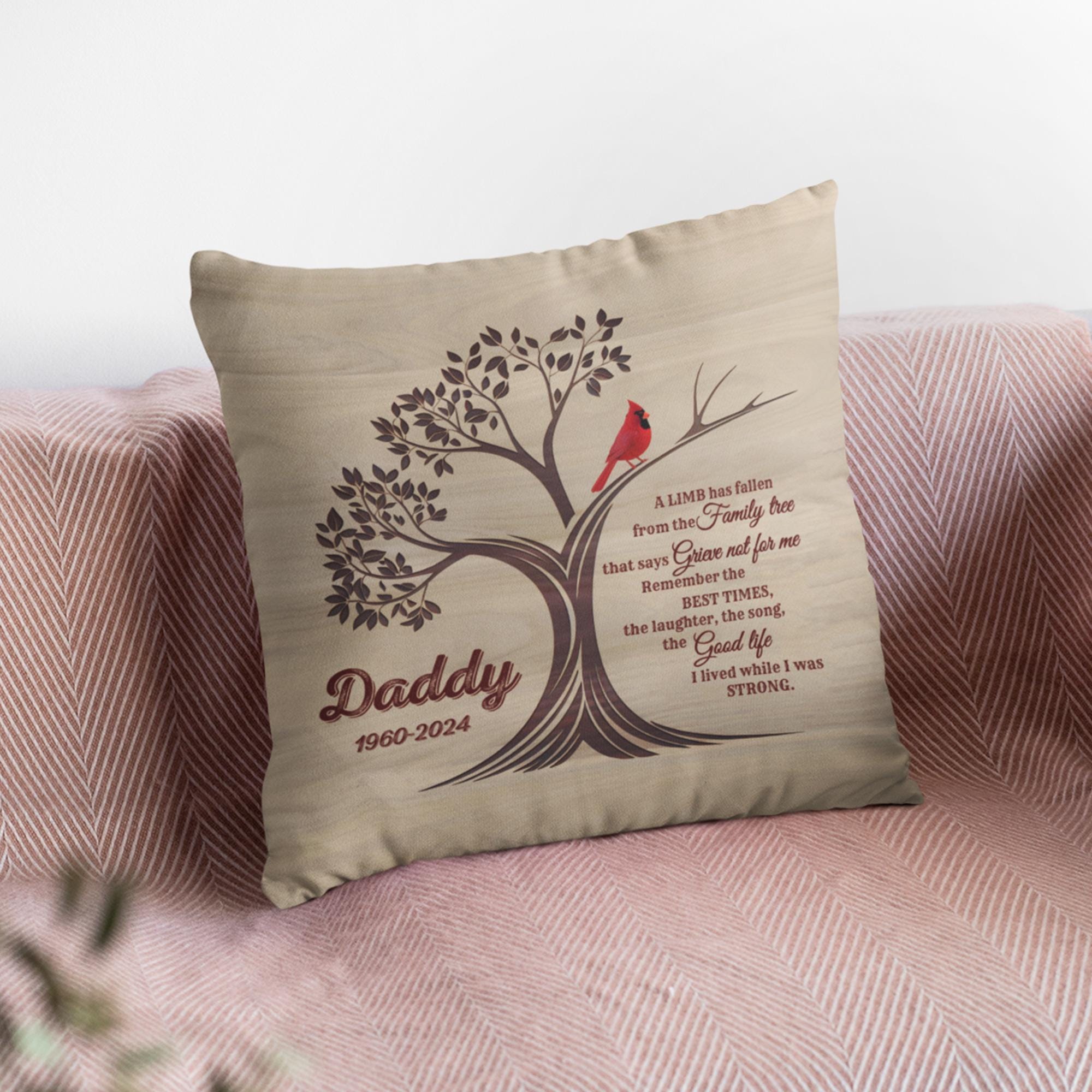 FuWeave "A Limb Has Fallen From The Family Tree" Throw Pillow Cover – Northern Cardinal Sympathy Gift, Cotton Linen, 18x18 Inches (Cover Only) - View #4