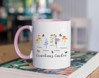 Personalized Birth Flower Mug, Garden Mug for Grandma, Birth Month Flower Mug, Custom Grandmas Garden Coffee Cup with Name, Mothers Day Gift
