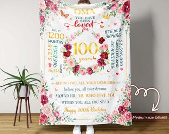 Manta de feliz cumpleaños número 100 para mujer, regalo de 100 años, manta con citas inspiradoras, manta de cumpleaños número 100 para ella