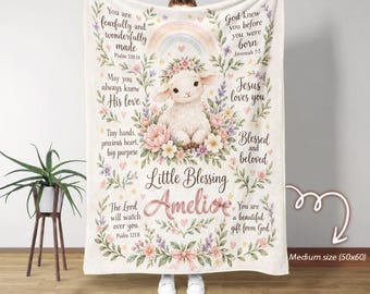 Personalized Baby Blanket with Name, Christian Baby Gift, Lamb Nursery Blanket, Bible Verse Baby Blanket, Baptism Gift for Girl