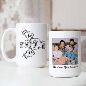 Personalized Dad Mug, Custom Photo Mug, Holding hands Dad Mug, Fist Bump Mug for Daddy, Daddy Mug with Kids Names, Fathers Day Gifts
