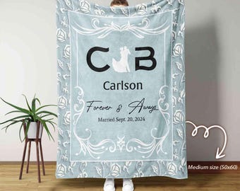 Duas iniciais personalizadas e data, cobertor de casamento, cobertor de casamento personalizado, presente de casamento para casal, presente de Sr. e Sra., presente de casamento