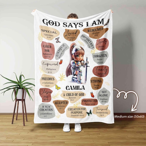 Personalized Name Religious Blanket, God Says I Am Blanket, Christian Blanket, Affirmations Blanket, Bible Verse Blanket, Christian Gifts