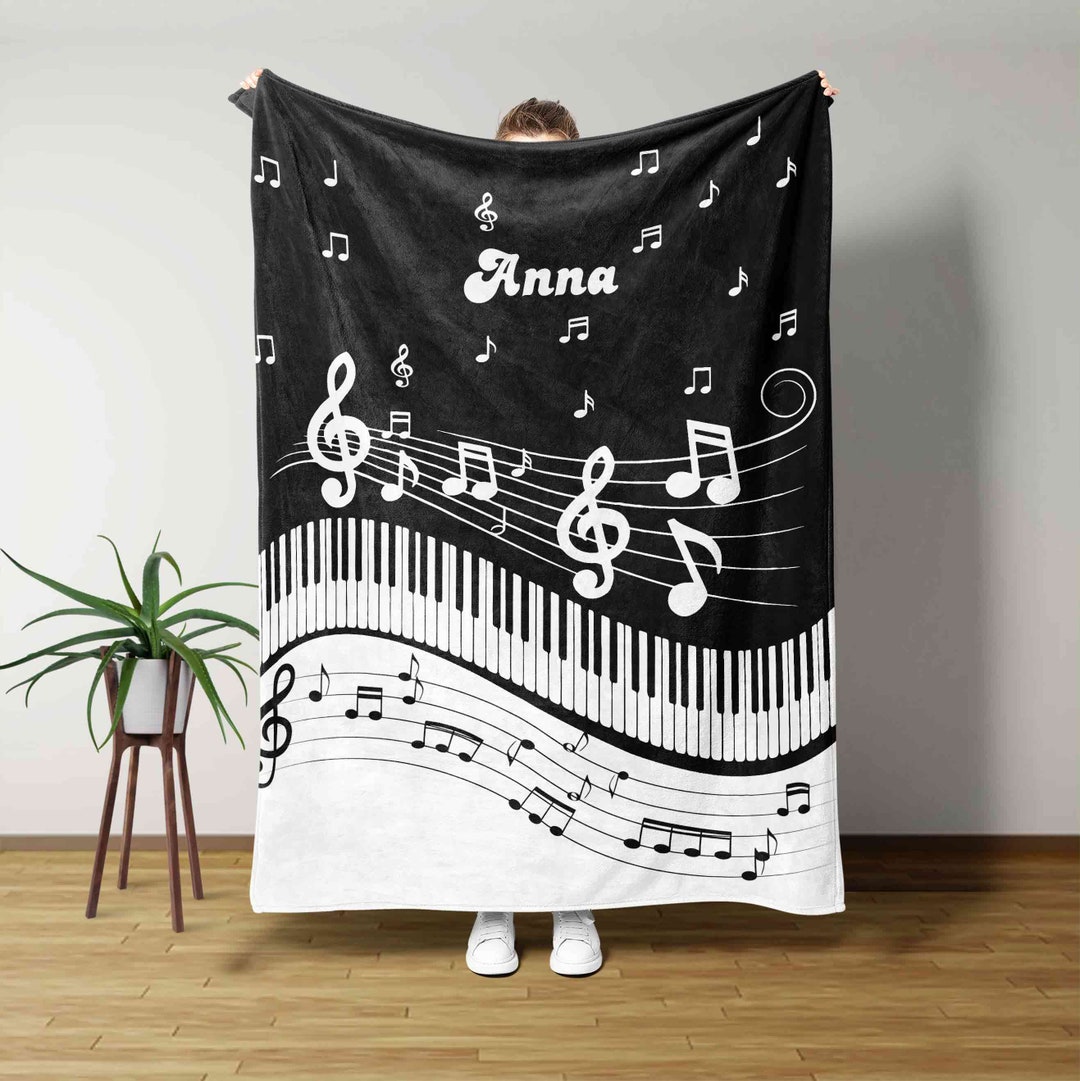Custom Music Blanket With Name, Piano Music Blanket, Music Lover