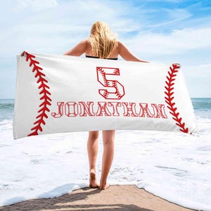 Custom Baseball Beach Towel, Personalized with Name or Number, Baseball Lover Gift, Baseball Towel, Beach Towels on sale, Baseball Team Gift