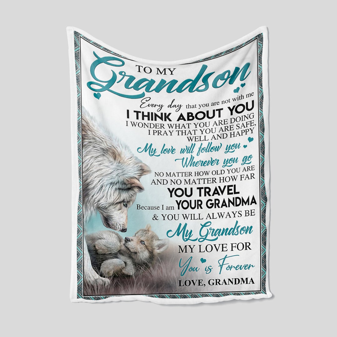 To My Grandson Blanket, Personalized Name Blanket, Wolves Blanket