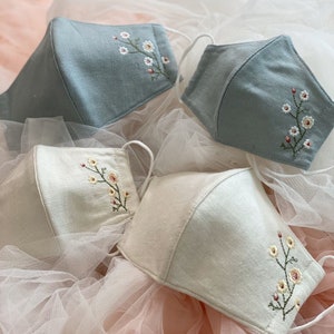 Buy 3 Get 1 Free - Some Flowers Embroidery Linen Mask - Handmade, Comfortable & Reusable Active