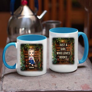 Taza personalizada para amantes de los libros, taza personalizada con nombre para chica lectora, regalo para bibliotecaria, taza de café para ratona de biblioteca, regalo para lectora, linda taza con pila de libros