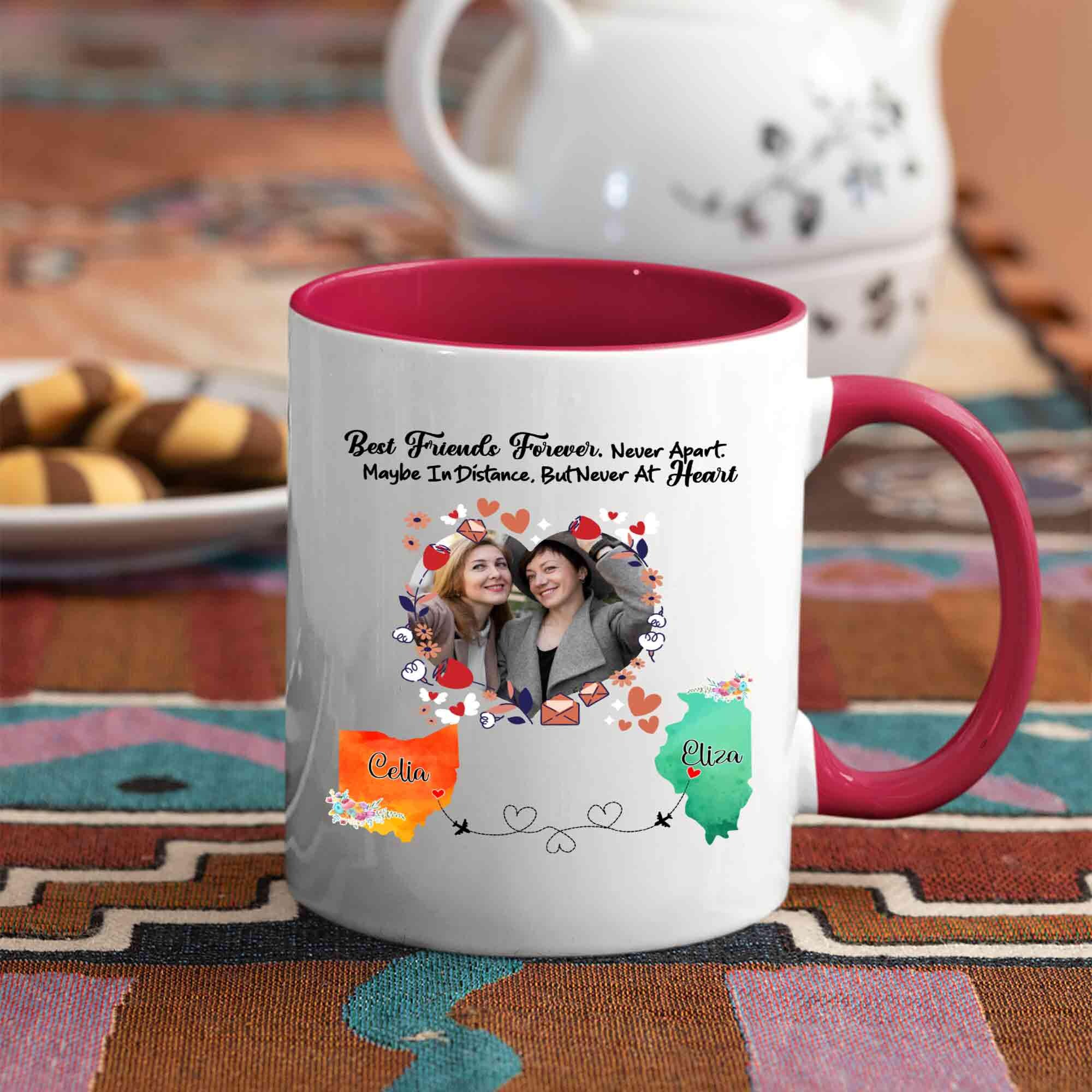 Personalized Long Distance State to State Coffee Mug, Miles Apart Coffee Mug,  Custom Photo Mug, Moving Away Gift, Best Friend Gift - Etsy