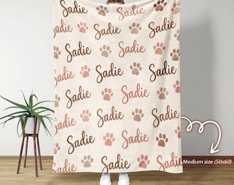 Personalized Dog Blanket, Custom Pet Name Blanket, Paw Print Throw Blanket, Personalized Puppy Gift, Pet Lover Gift, Custom Dog Blanket