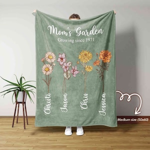 Mom's Flower Garden Blanket, Birth Month Flower Blanket, Mother's Day Gift, Grandmother Gift, Blanket For Mom, Mom Gifts, Gift for Her