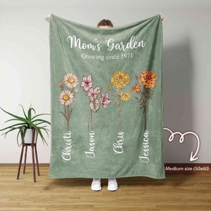 Mom&#39;s Flower Garden Blanket, Birth Month Flower Blanket, Mother&#39;s Day Gift, Grandmother Gift, Blanket For Mom, Mom Gifts, Gift for Her
