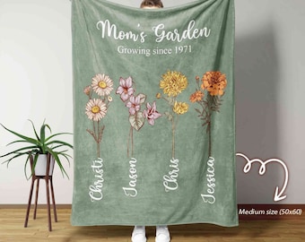 Mom's Flower Garden Blanket, Birth Month Flower Blanket, Mother's Day Gift, Grandmother Gift, Blanket For Mom, Mom Gifts, Gift for Her