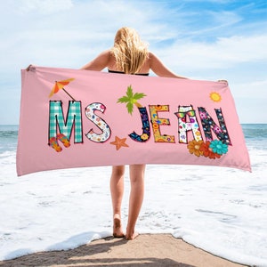 Aangepaste naam strandlakens, strandlaken met naam, tropisch strandhanddoek, Moederdagcadeau, buiten vakantie verjaardagscadeau, aangepaste badhanddoek