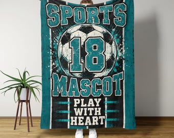 Personalized Sports Blanket, Custom Soccer Blanket with Number, Soccer Player Gift, Sports Senior Gift, Athlete Gift, Team Blanket