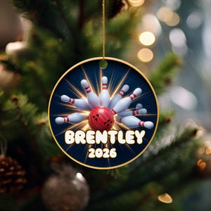 Personalized Name Bowling Ornament, Bowling Ball And Pin Strike Ornament, Team Strike Ornament, Bowling Coach Gift, Sport Bowler Gift