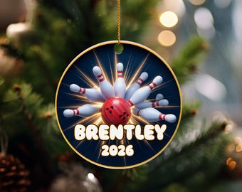 Gepersonaliseerde naam bowlingornament, bowlingbal en pinstrike-ornament, teamstrike-ornament, bowlingcoach cadeau, sport bowler cadeau
