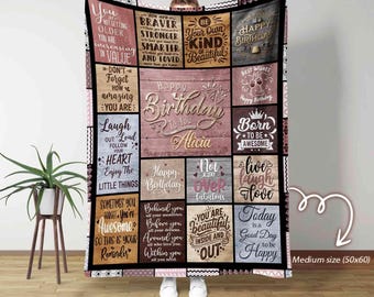 Personalized Birthday Blanket for Her, Custom Name Inspirational Quotes Throw, Birthday Gift for Women, Loved Ones, Custom Fleece Blanket