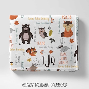 Personalized Woodland Animal Baby Blanket, Custom Baby Blanket, Woodland Theme Nursery Gift, Baby Shower Gift, Nursery Blankets