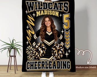Personalized Cheerleading Blanket, Custom Cheerleader Photo Throw, Cheer Team Gift, Cheerleader Senior Night Gift, School Spirit Blanket