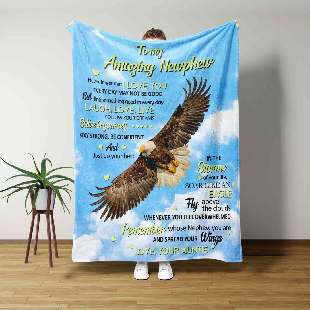To My Nephew Blanket, Personalized Name Blanket, Eagle Blanket, Aunt