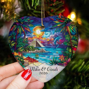 Personalized Cancun Ornament, Cancun Christmas Ornament, Mexico Holiday Ornament,  Mexican Beach Christmas Decor, Cancun Vacation Gift